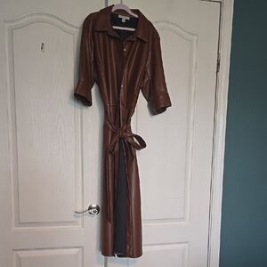 Brown Faux Leather Coat Dress